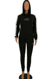 Black Celebrities Embroidery Patchwork Two Piece Suits Letter pencil Long Sleeve Two-piece Pant