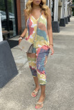Colour Fashion Casual Print Backless Spaghetti Strap Regular Jumpsuits