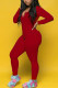 Red Casual Solid Patchwork Buttons O Neck Regular Jumpsuits