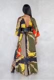 Gold Fashion adult Casual Sleeve 3/4 Length Sleeves V Neck Swagger Ankle-Length Print hollow ou