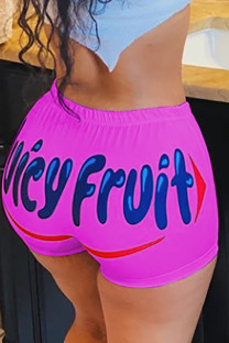 rose red Elastic Fly Low Print Straight shorts Bottoms