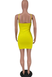 Yellow Sexy Solid Patchwork Halter Pencil Skirt Dresses