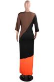 Orange Casual Fashion One Shoulder one shoulder collar Straight Floor-Length asymmetrical split P
