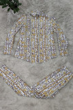 Purple Fashion Casual Print Without Belt Turndown Collar Long Sleeve Two Pieces