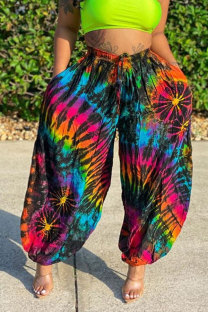 colour Pink rose red colour Drawstring Mid Patchwork Print Loose Pants Bottoms