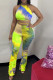 Yellow Fashion Casual adult Ma'am Halter Print backless Two Piece Suits Stitching Plus Size