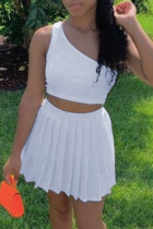 White Fashion Sexy Solid Backless One Shoulder Sleeveless Two Pieces