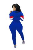 Red adult Fashion Active contrast color Patchwork Two Piece Suits Geometric pencil Long Sleeve