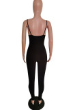 Blue Fashion street Patchwork Mesh Solid Sleeveless V Neck Jumpsuits