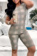 Grey Fashion Casual Print Basic O Neck Short Sleeve Two Pieces
