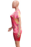 Multicolor Fashion Casual Print Basic O Neck Short Sleeve Two Pieces