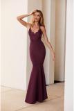 Red Fashion adult Sexy Spaghetti Strap Sleeveless Slip Slim Dress Floor-Length Patchwork Solid