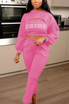 Pink Sexy Print O Neck Long Sleeve Regular Sleeve Two Pieces