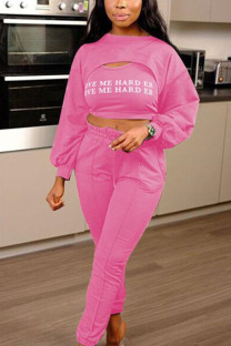 Pink Sexy Print O Neck Long Sleeve Regular Sleeve Two Pieces