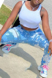 Light Blue Blends Zipper Fly Mid Print washing Old pencil Pants Bottoms