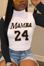 Black Casual Letter O Neck Tops