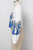 White O Neck Long Sleeve Letter Long Sleeve Tops