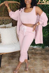 Pink Fashion Sexy adult Ma'am Patchwork Solid Three-Piece Suits Straight Long Sleeve Two Pieces