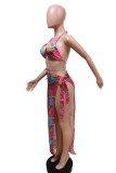 Orange Sexy Print Backless Swimwears Three-piece Set