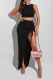 Black Sexy Solid High Opening O Neck Sleeveless Two Pieces