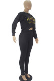 Black Fashion Casual Adult Print Pullovers O Neck Tops