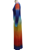 Rainbow Color Sexy Patchwork Tie-dye Half A Turtleneck Pencil Skirt Dresses