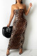 Brown Fashion Sexy Print Leopard Backless Strapless Sleeveless Dress