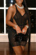 Black Sexy Solid Bandage See-through Backless Halter Sleeveless Two Pieces