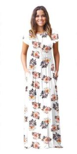 As Show-7 Brief Cute O-Neck Short Sleeve Loose Long Print Dresses