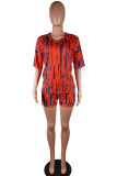Blue Sexy Print pencil Half Sleeve Two Pieces