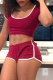 Red Casual Solid Patchwork O Neck Short Sleeve Two Pieces