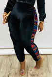 Black Fashion Casual Patchwork Patchwork Skinny Trousers