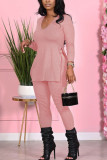 Black Fashion Sexy Adult Solid Patchwork V Neck Long Sleeve Regular Sleeve Regular Two Pieces