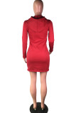purple Street Cap Sleeve Long Sleeves Hooded Step Skirt Knee-Length Solid