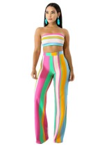 As Show Print Striped Mid Waist Elastic Waist Two-piece suit