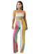 As Show Print Striped Mid Waist Elastic Waist Two-piece suit
