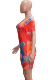 Multicolor Fashion Casual Print Basic O Neck Short Sleeve Two Pieces