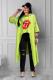 Fluorescent green hooded Long Sleeve Lips Print Print Tees & T-shirts