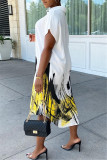 Pink Fashion Casual Print Asymmetrical Turndown Collar Shirt Dress