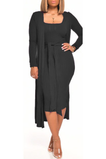 Black Milk Silk Sexy Patchwork Solid Bandage pencil Long Sleeve Two Pieces