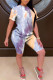 Grey Casual Print Straight Short Sleeve Two Pieces