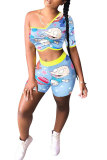 cartoon Fashion adult Street Patchwork Print Character Two Piece Suits Skinny Short Sleeve Two Pieces