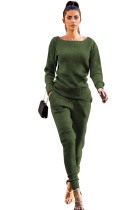 Army Green Casual Fashion Slim fit Solid Two Piece Suits Patchwork pencil Long Sleeve