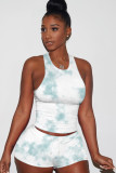 Orange Fashion Casual adult Ma'am Patchwork Print Tie Dye contrast color Two Piece Suits pencil Sleeveless Two Pieces