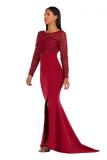 Pink adult Celebrities Fashion Cap Sleeve Long Sleeves O neck A-Line split lace Solid Patchwork