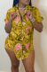 Yellow Casual Print Patchwork Turndown Collar Short Sleeve Two Pieces