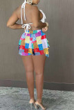 Red Casual Print Tassel Patchwork Straight High Waist Straight Full Print Bottoms