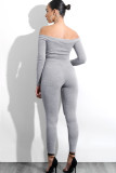 Light Gray Sexy Solid bandage Patchwork Long Sleeve V Neck Jumpsuits