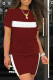 Purplish Red Casual Print Patchwork O Neck Short Sleeve Two Pieces