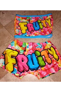colour Sexy Plaid Letter Print Character Straight Two Pieces